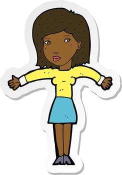 sticker of a cartoon woman shrugging shoulders vector
