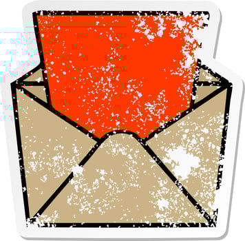 distressed sticker of a quirky hand drawn cartoon letter and envelope vector