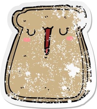 distressed sticker of a cartoon toast vector