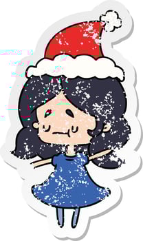christmas distressed sticker cartoon of kawaii girl vector