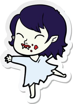 sticker of a cartoon vampire girl with blood on cheek vector