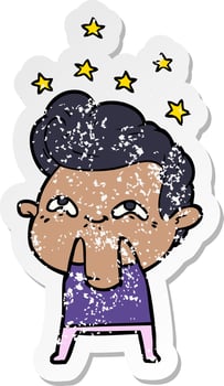 distressed sticker of a cartoon excited man vector