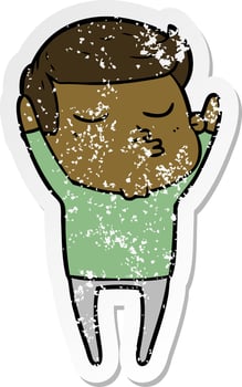 distressed sticker of a cartoon model guy pouting vector