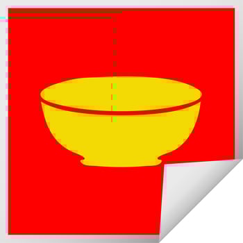 quirky square peeling sticker cartoon bowl vector