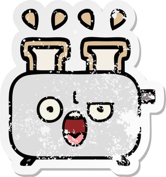 distressed sticker of a cute cartoon of a toaster vector