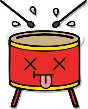 sticker of a cute cartoon drum vector
