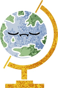 retro illustration style cartoon globe of the world vector