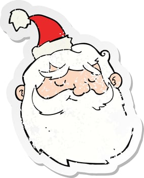 retro distressed sticker of a cartoon santa claus face vector