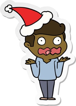 sticker cartoon of a man totally stressed out wearing santa hat vector