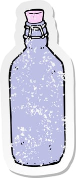 retro distressed sticker of a cartoon traditional bottle vector
