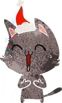 happy retro cartoon of a cat wearing santa hat vector