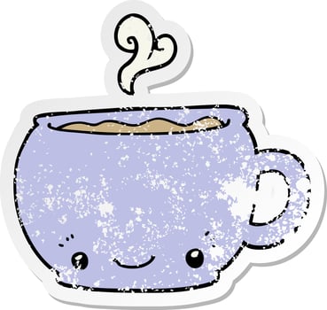 distressed sticker of a cartoon hot cup of coffee vector