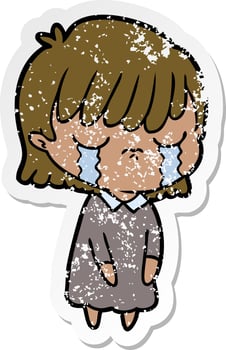 distressed sticker of a cartoon woman crying vector