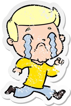 distressed sticker of a cartoon man crying vector