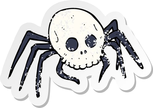 retro distressed sticker of a cartoon spooky halloween skull spider vector