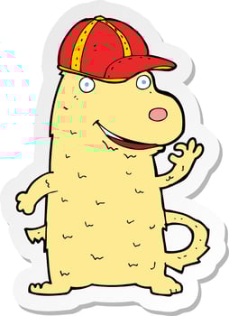 sticker of a cartoon dog wearing cap vector