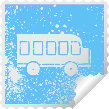 distressed square peeling sticker symbol school bus vector