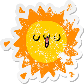 distressed sticker of a cartoon sun vector