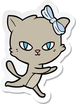 sticker of a cute cartoon cat running vector