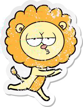 distressed sticker of a cartoon running lion vector