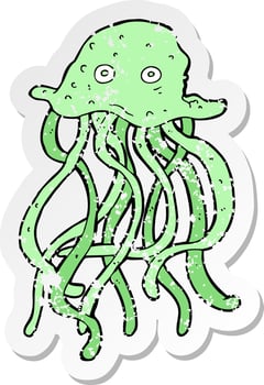 retro distressed sticker of a cartoon octopus vector