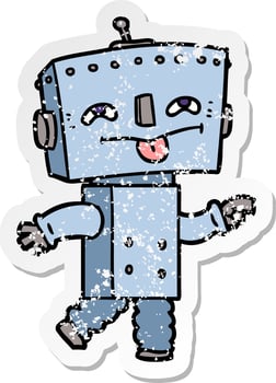 distressed sticker of a cartoon robot vector