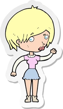sticker of a cartoon waving woman vector