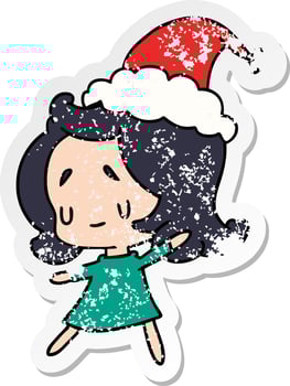 christmas distressed sticker cartoon of kawaii girl vector