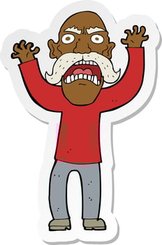 sticker of a cartoon angry old man vector