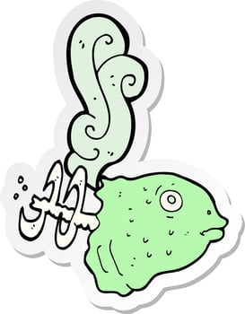 sticker of a cartoon smelly old fish head vector