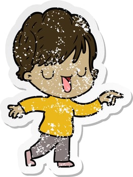 distressed sticker of a cartoon woman talking vector