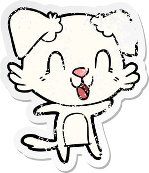 distressed sticker of a laughing cartoon dog vector