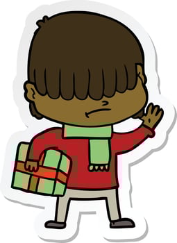 sticker of a cartoon boy with untidy hair vector