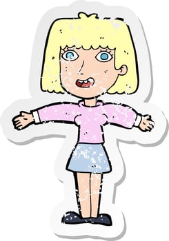retro distressed sticker of a cartoon excited woman vector
