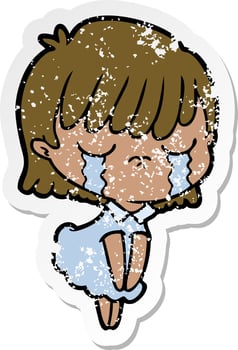 distressed sticker of a cartoon woman crying vector