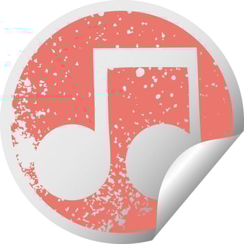 distressed circular peeling sticker symbol musical note vector