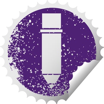 distressed circular peeling sticker symbol of a pencil vector