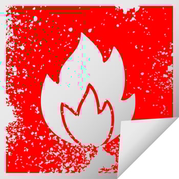 distressed square peeling sticker symbol fire vector