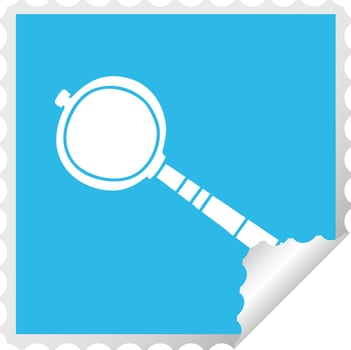 quirky square peeling sticker cartoon magnifying glass vector