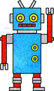 retro grunge texture cartoon dancing robot vector