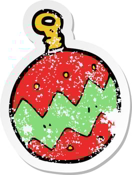 retro distressed sticker of a cartoon christmas bauble vector