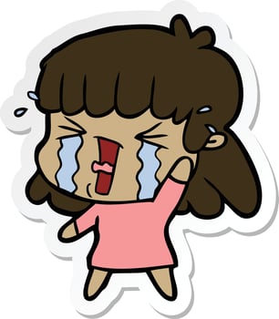 sticker of a cartoon woman in tears vector