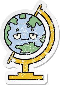 distressed sticker of a cute cartoon globe of the world vector