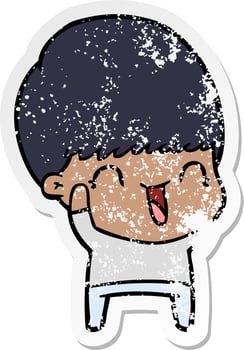 distressed sticker of a happy cartoon boy vector
