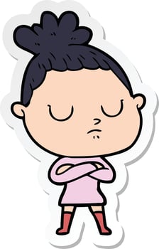 sticker of a cartoon calm woman vector