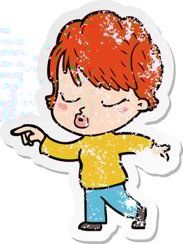 distressed sticker of a cartoon woman with eyes shut vector