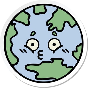 sticker of a cute cartoon planet earth vector