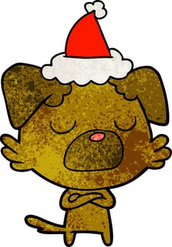 textured cartoon of a dog wearing santa hat vector