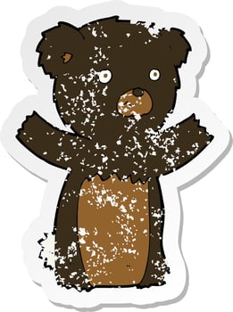 retro distressed sticker of a cartoon black bear cub vector