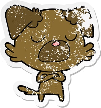 distressed sticker of a cartoon dog vector